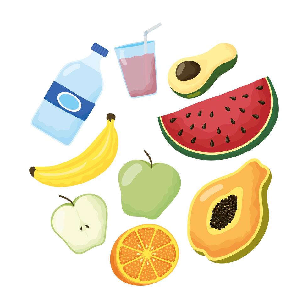 healthy food and drink icons vector