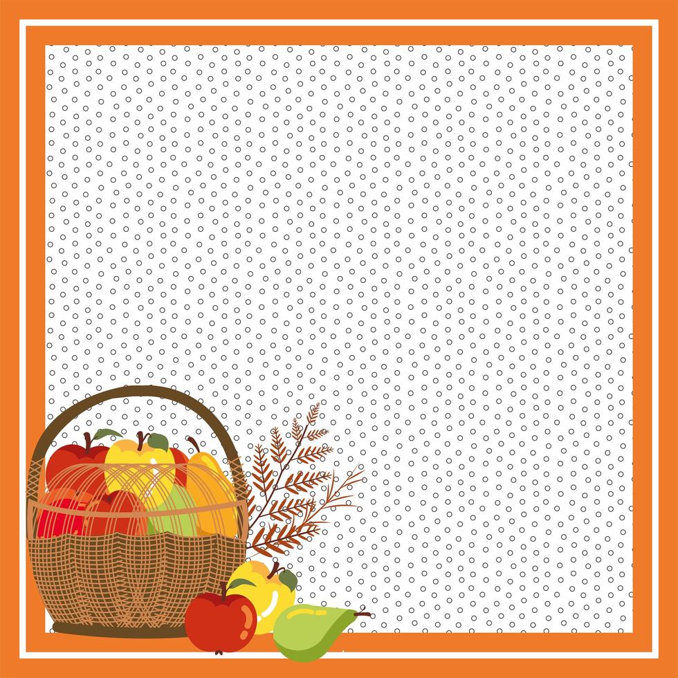 frame with fruits of autumn in wicker basket vector