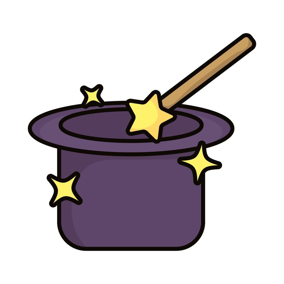 magic top hat and wand sorcery isolated icon vector