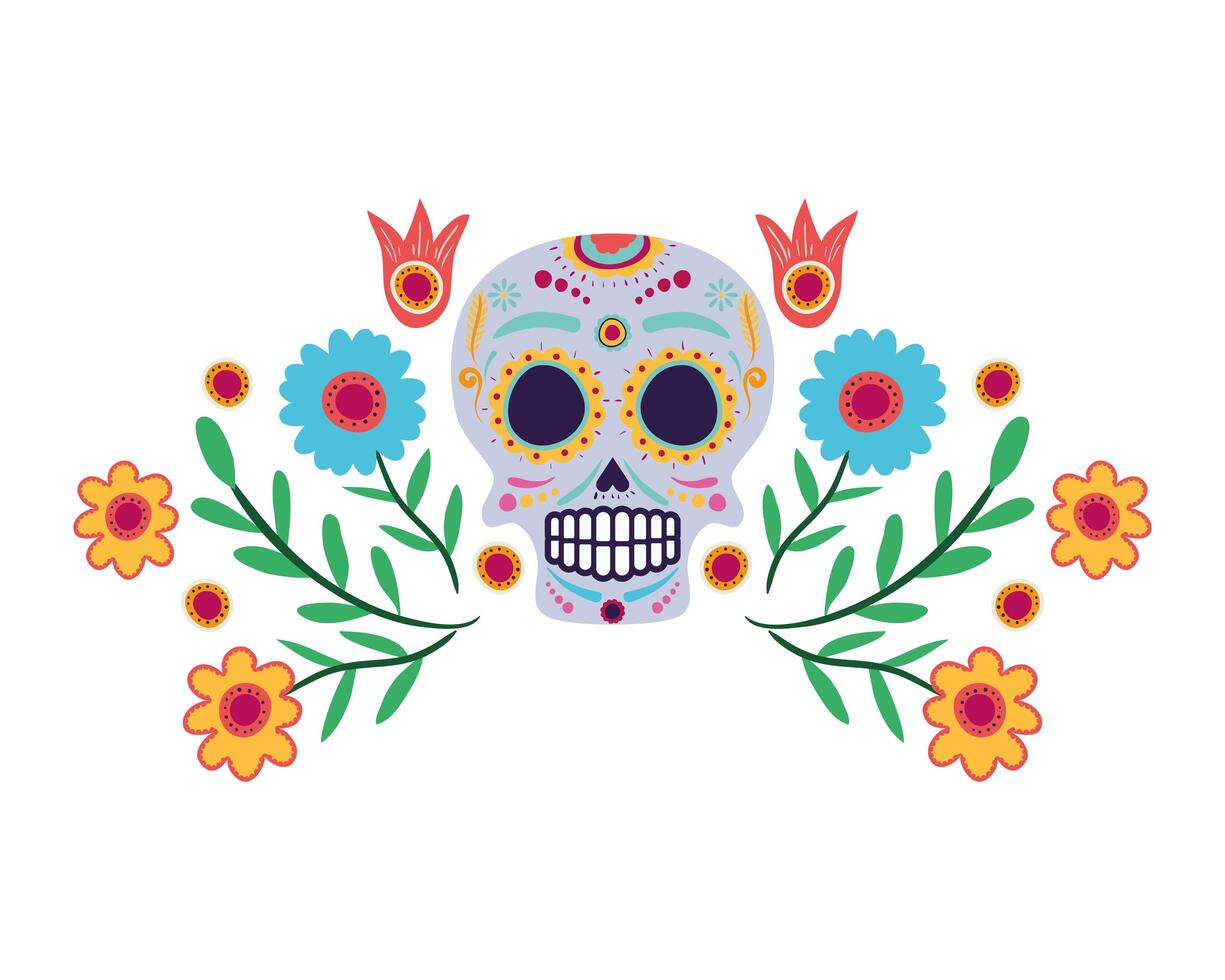 skull mask with floral decoration head icon vector