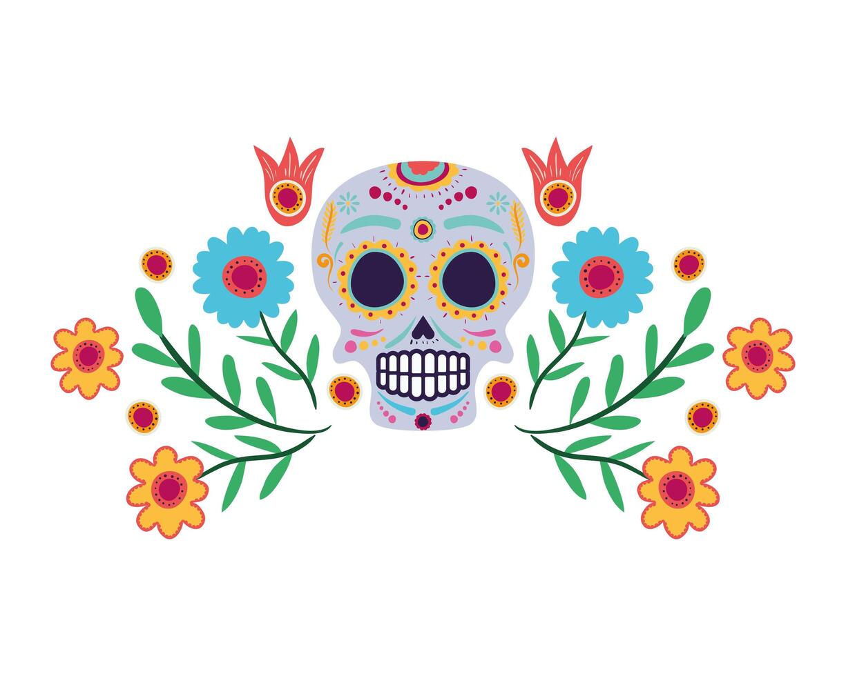 Máscara de calavera con icono de cabeza de decoración floral vector