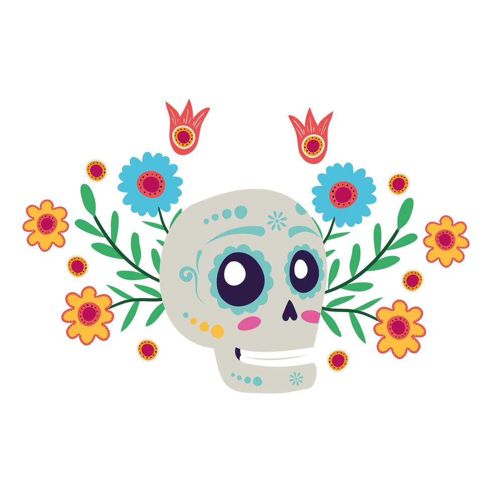 skull mask with floral decoration head icon vector