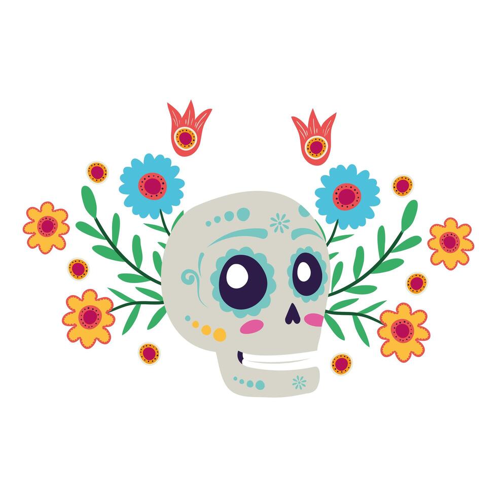 Máscara de calavera con icono de cabeza de decoración floral vector