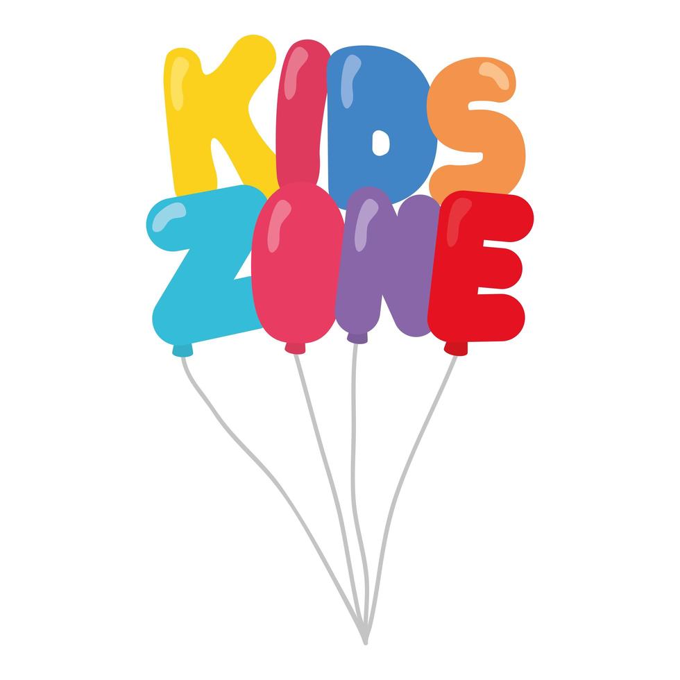 kids zone lettering with helium balloons vector