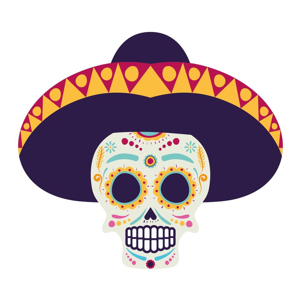 mariachi skull comic character icon vector