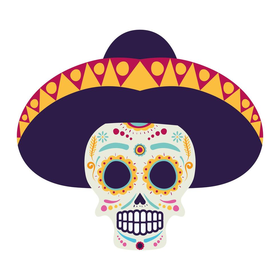 icono de personaje de comic de calavera de mariachi vector