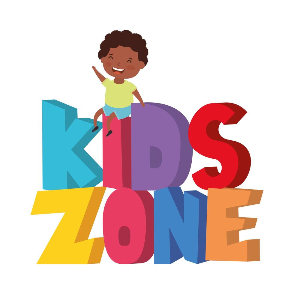 cute little African boy with kids zone words vector