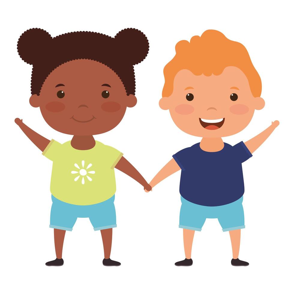 cute little interracial kid characters vector