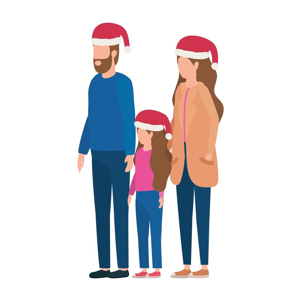 padres e hija con sombreros de navidad vector