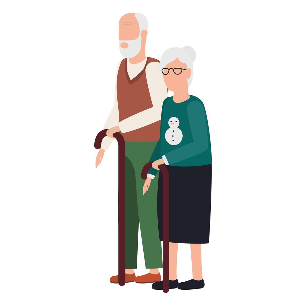 cute old couple comic characters vector