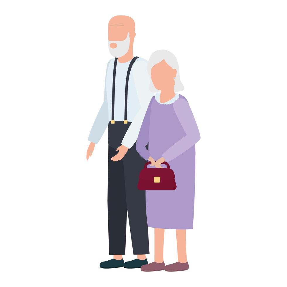 cute old couple comic characters vector