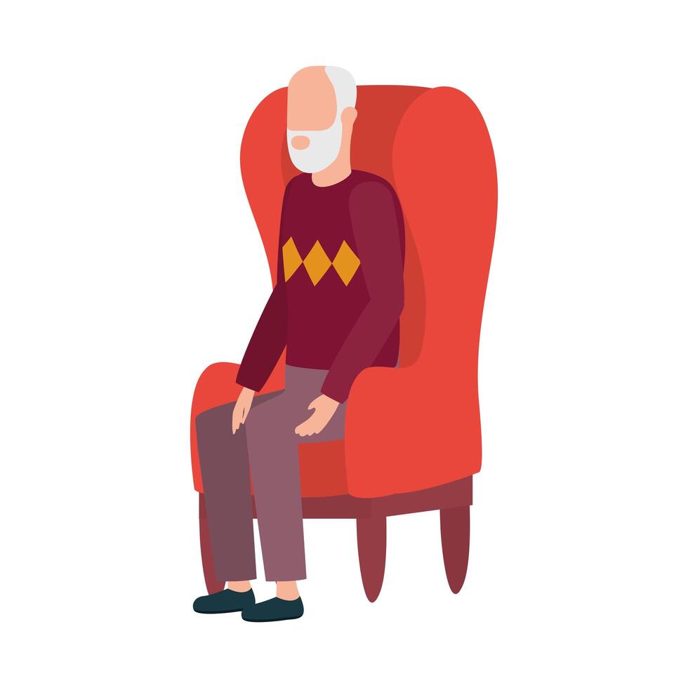 cute old man seated in sofa character vector