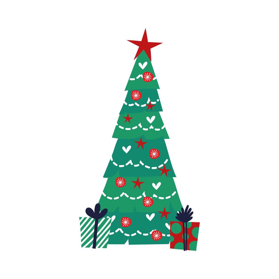 Christmas pine tree with balls hanging vector