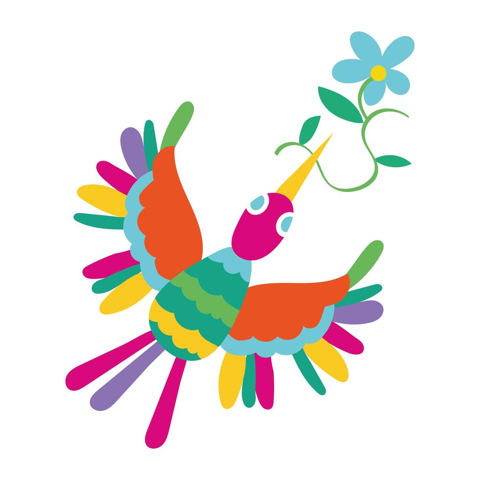 cute bird flying with flower Mexican decoration vector