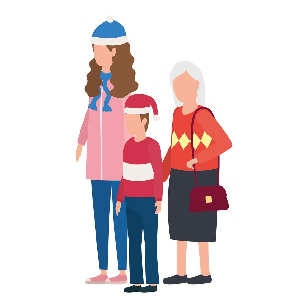 abuela con hija y nieto en sombrero de navidad vector