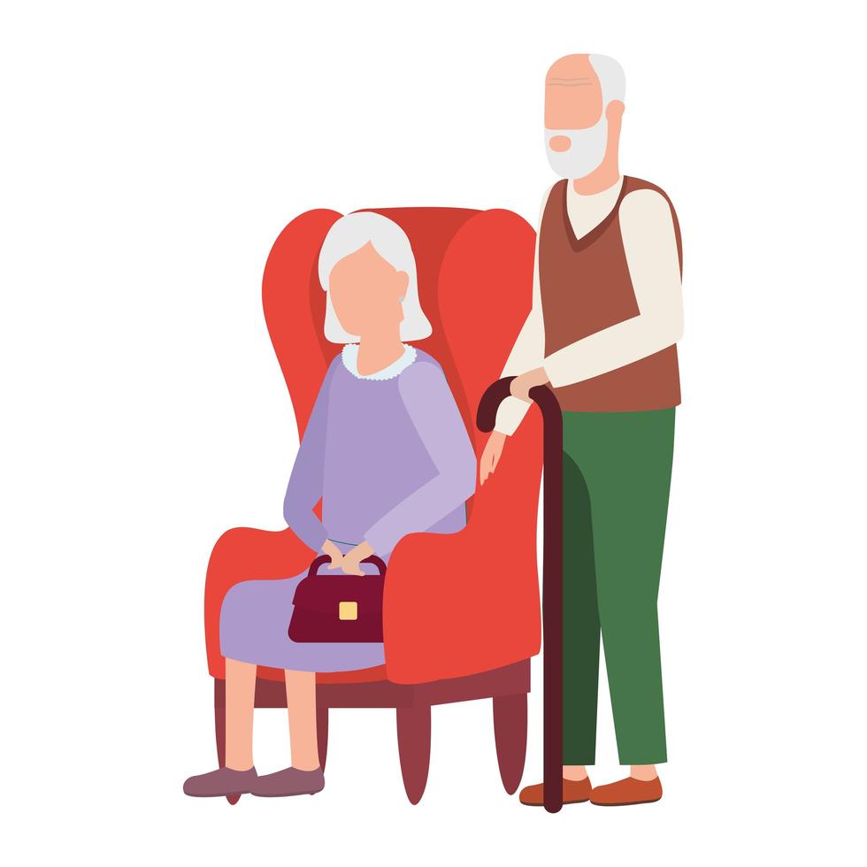 abuelo y abuela sentados en una silla vector