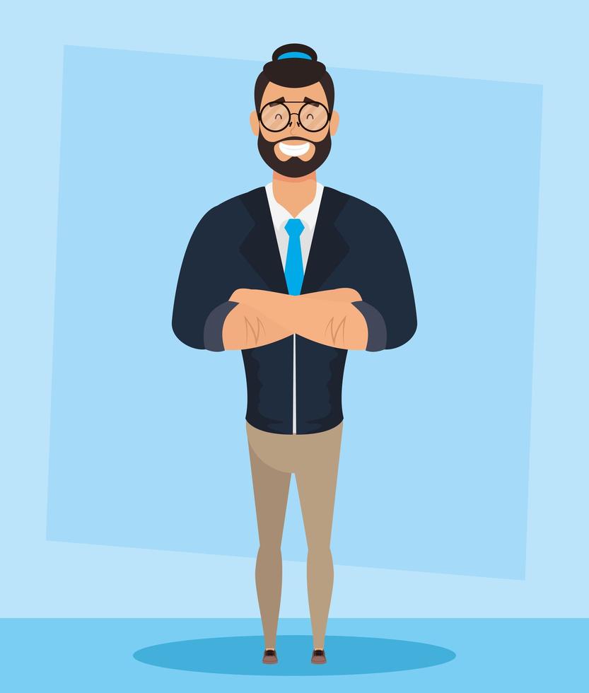 elegant young man with beard avatar character vector