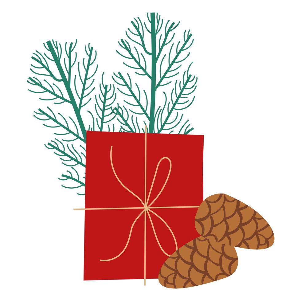 gift box present with seeds and branches vector