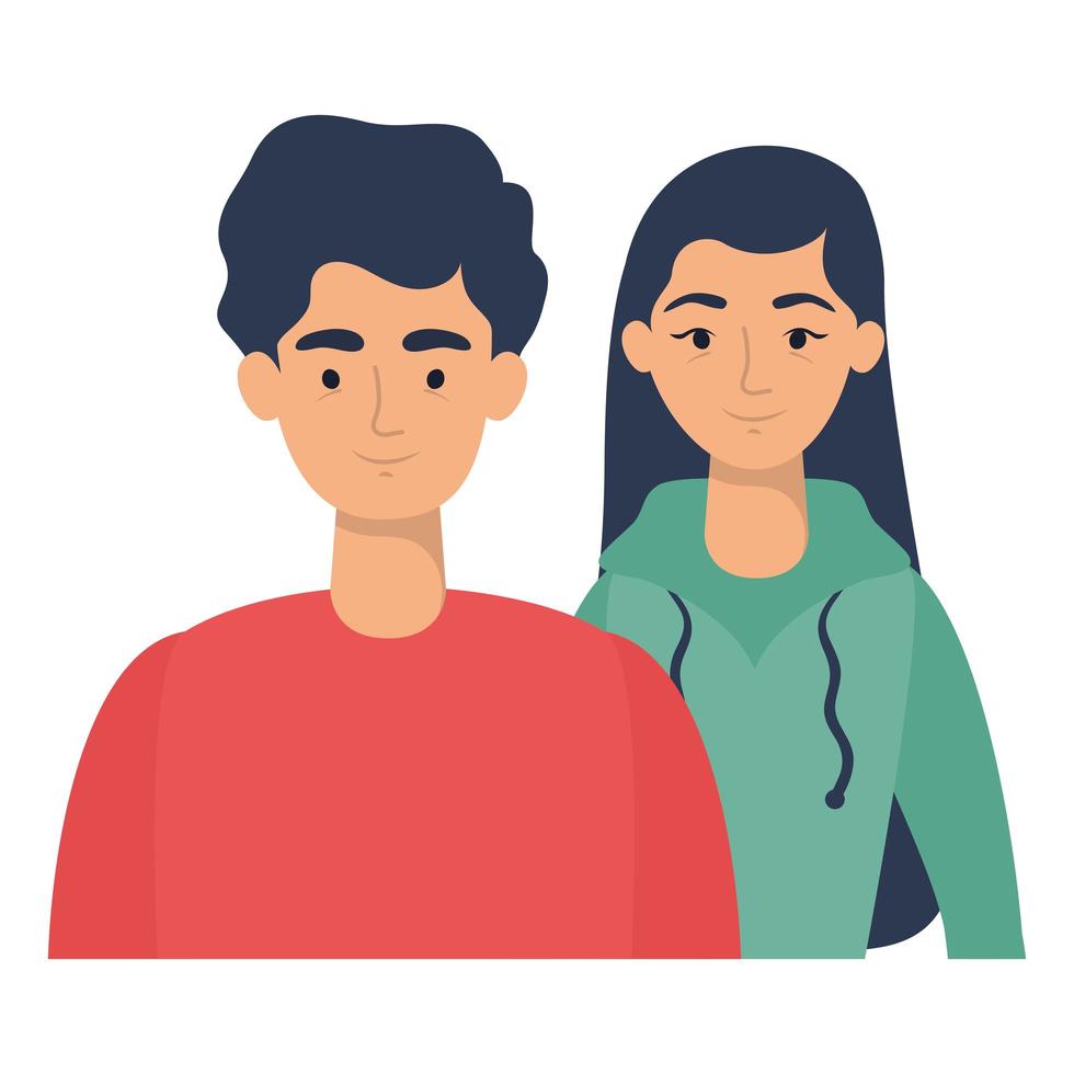 young lovers couple avatars characters vector