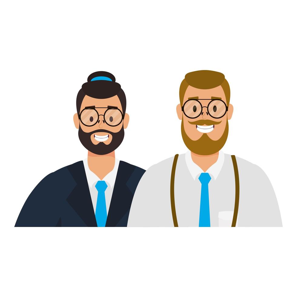 elegantes hombres jóvenes con personajes de avatares de barba vector