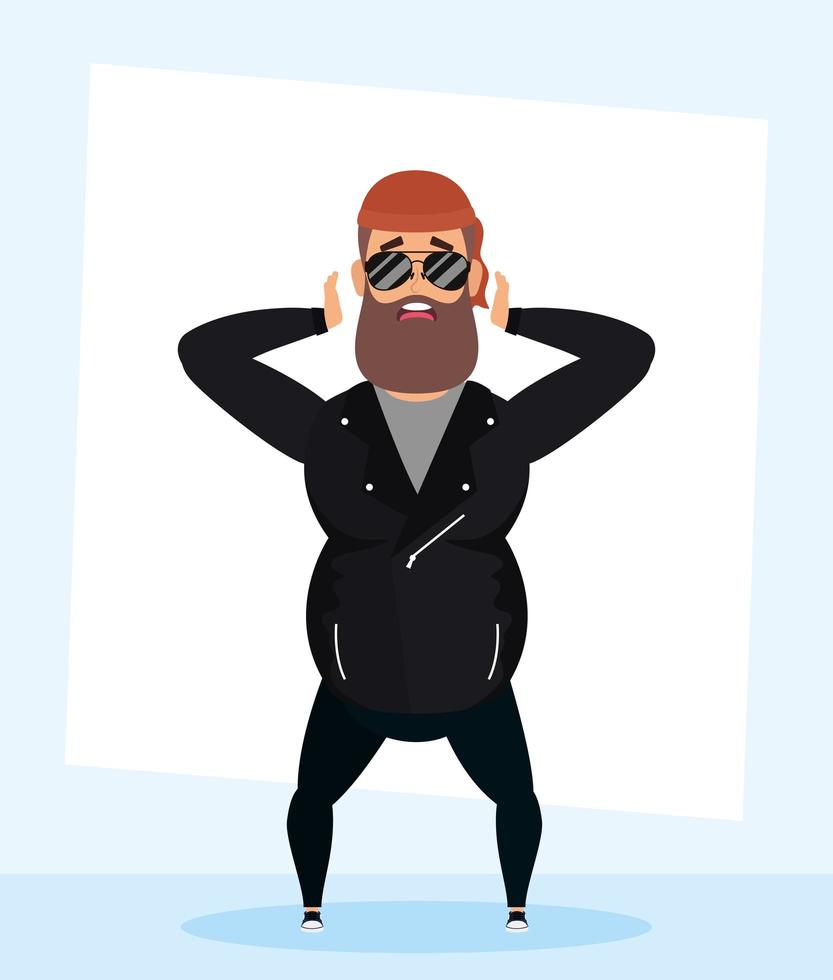 motorcyclist man with beard avatar character vector