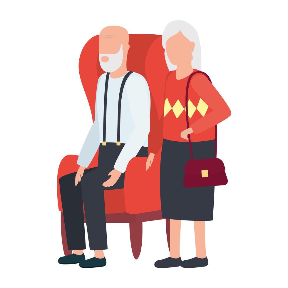 grandmother and grandfather seated on chair vector