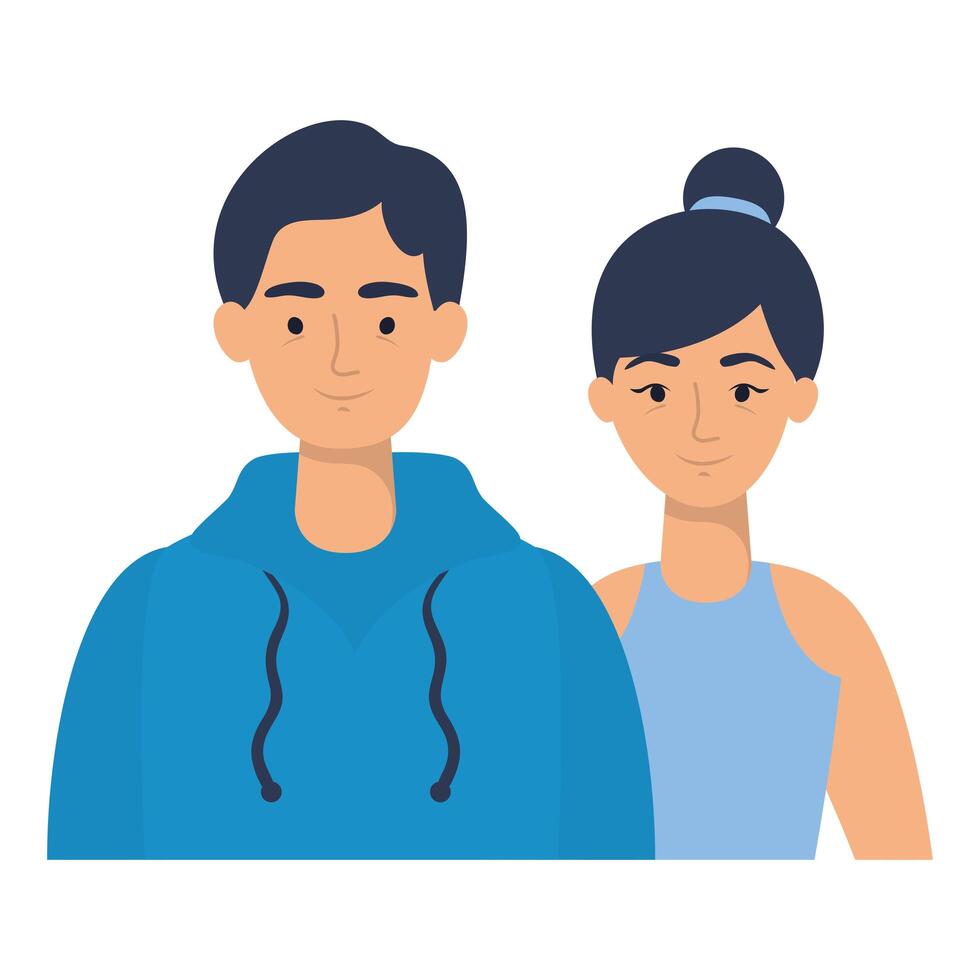 young lovers couple avatars characters vector