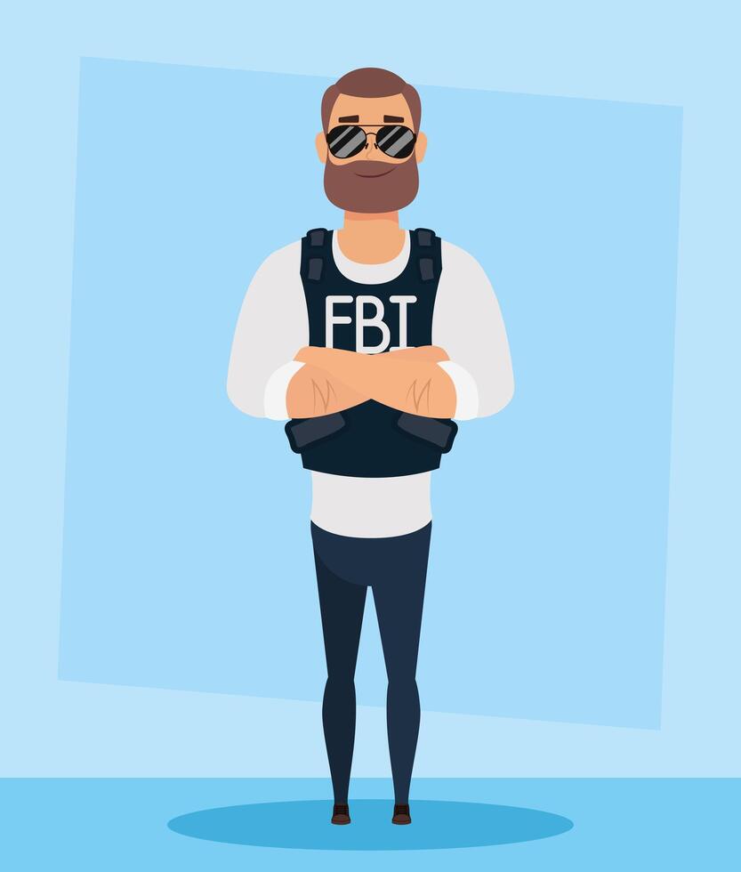 Joven con barba, agente del FBI, diseño de ilustraciones vectoriales vector