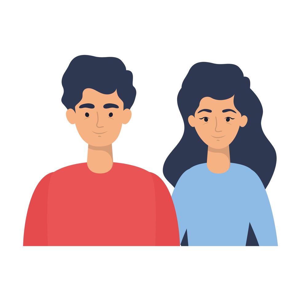 young lovers couple avatars characters vector