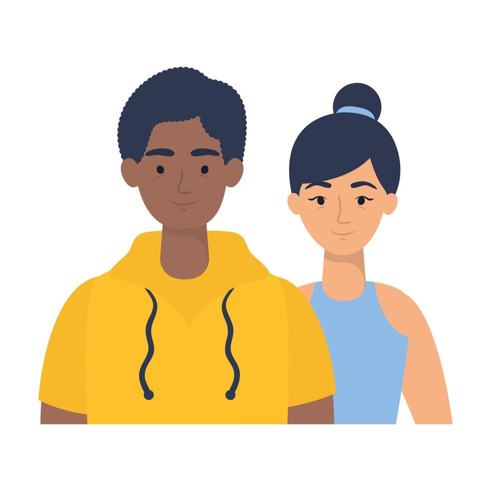 young interracial couple avatars characters vector