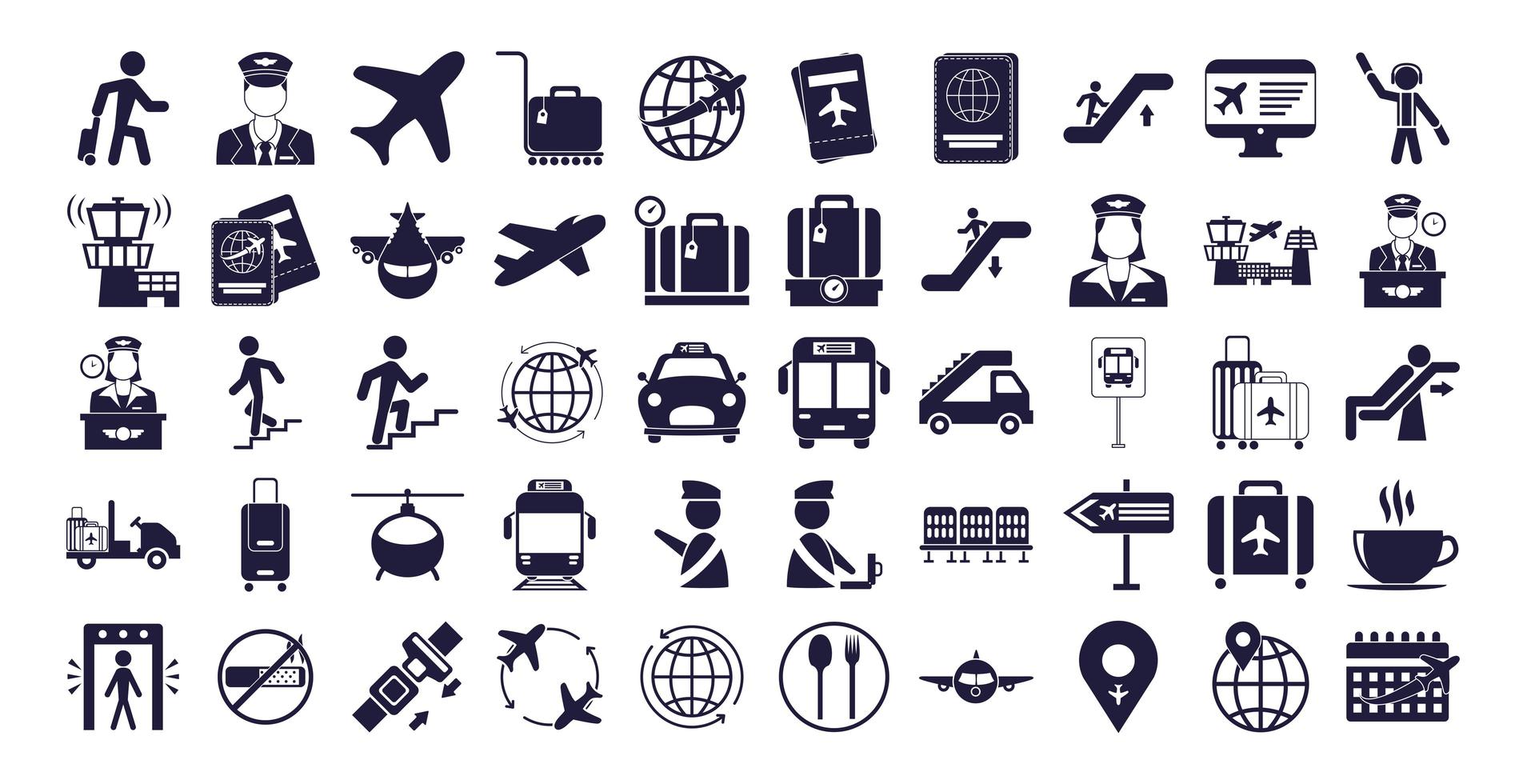 bundle of airport set icons vector