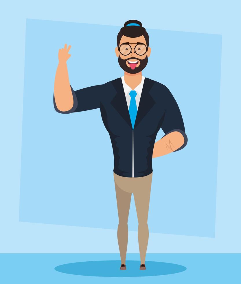 young man with beard avatar character vector