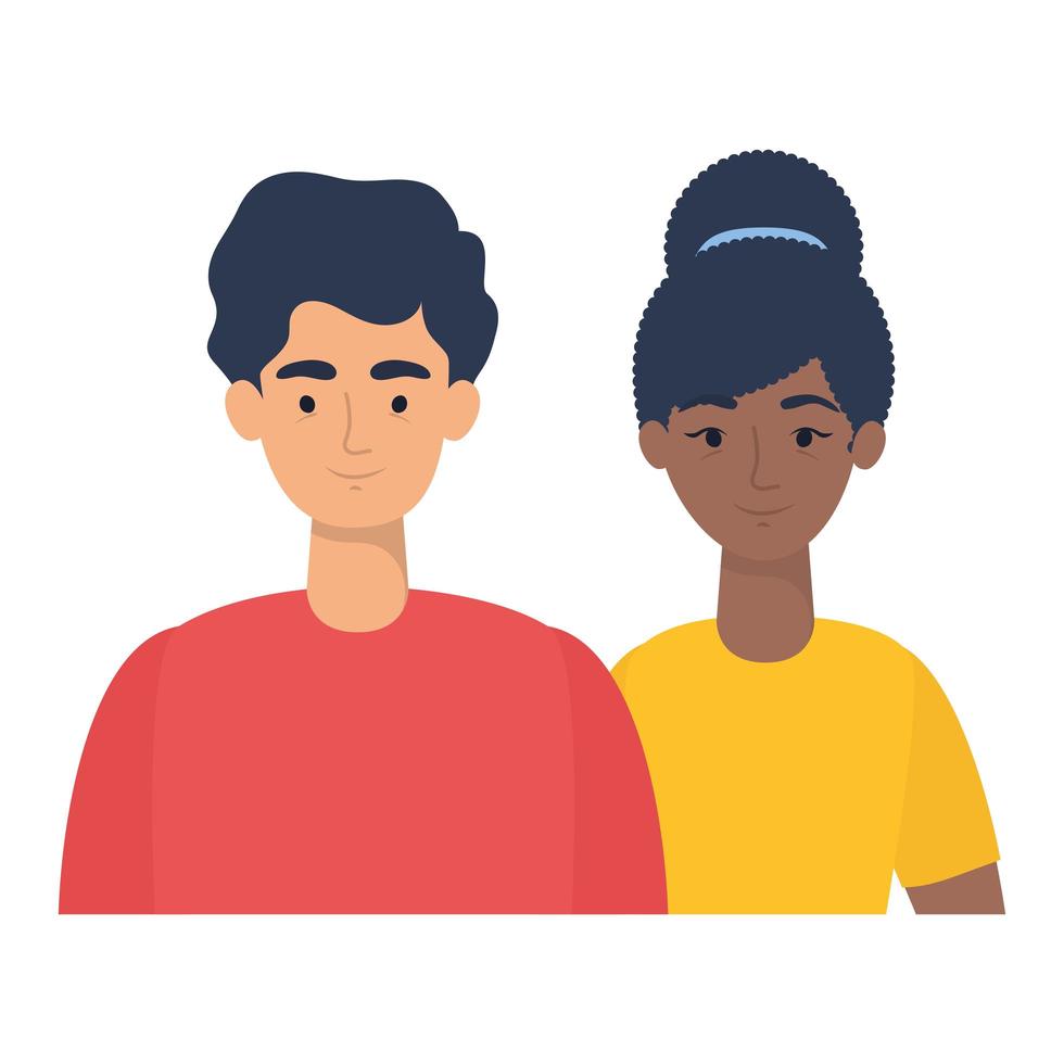 joven pareja interracial avatares personajes vector