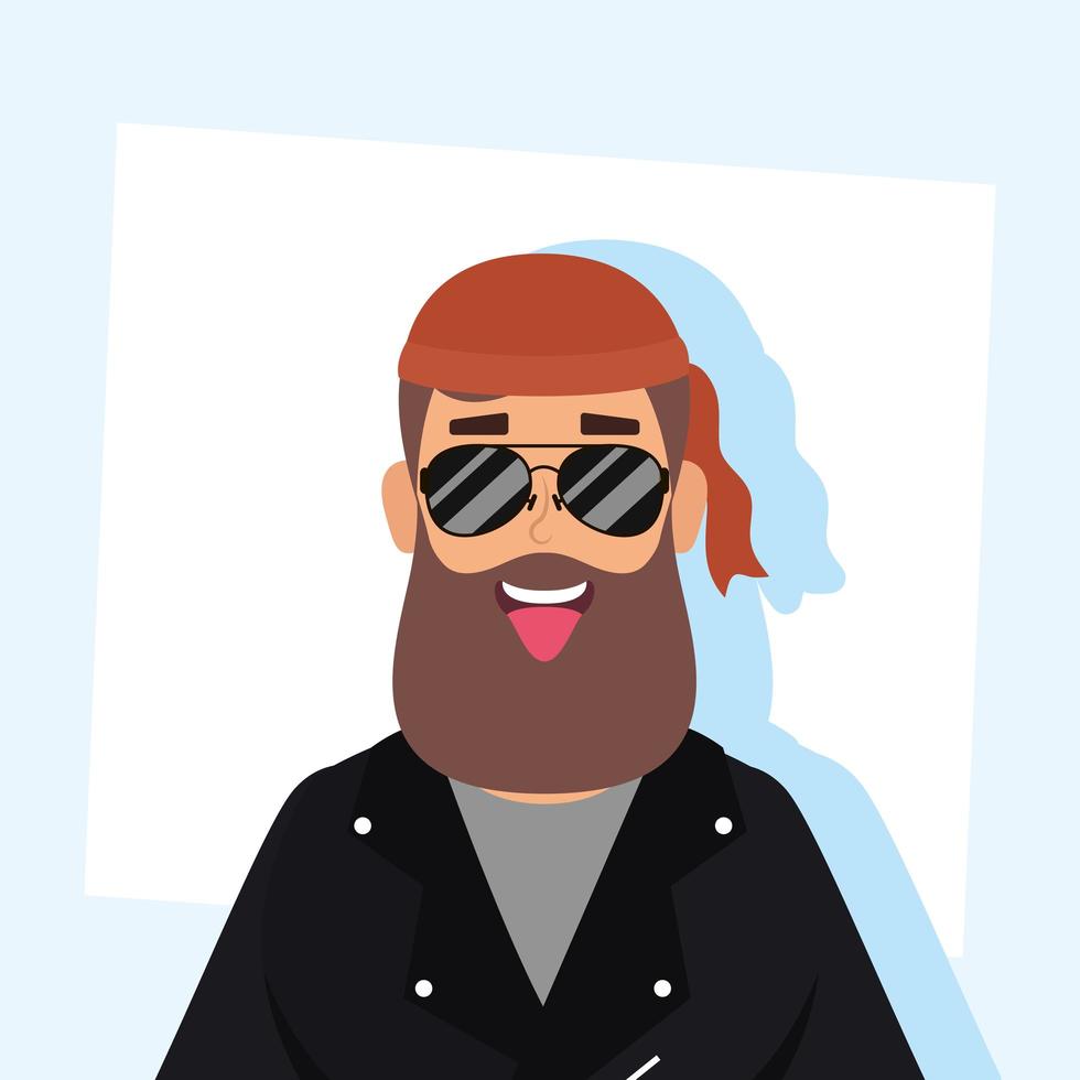 motorcyclist man with beard avatar character vector