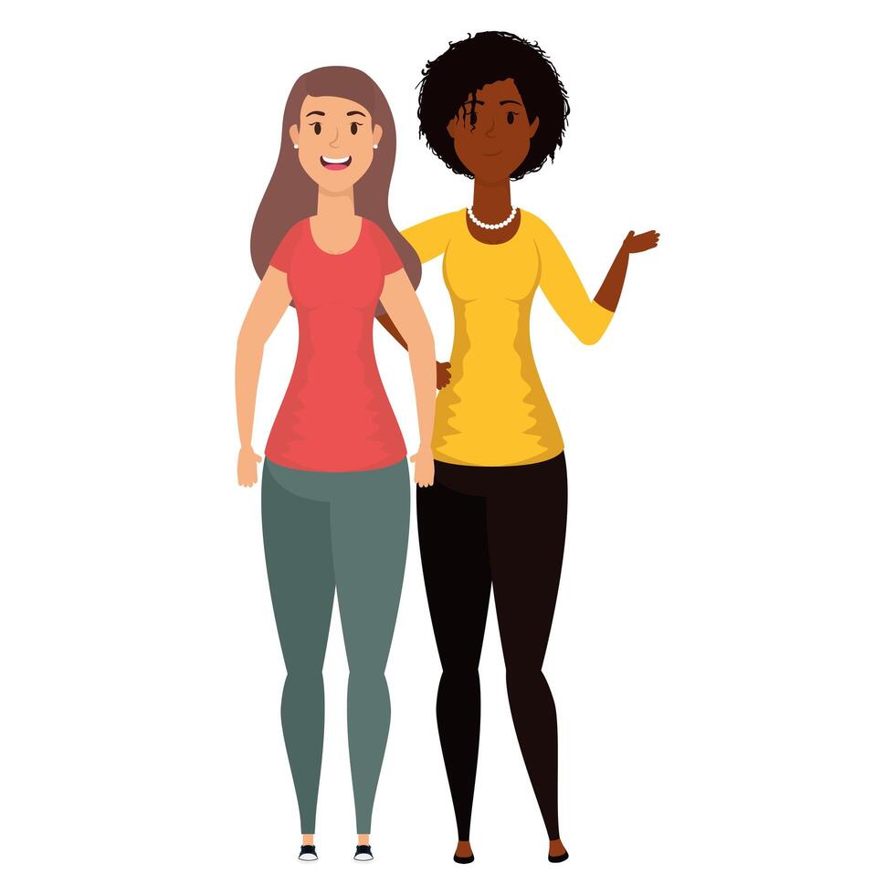 young interracial girls avatars characters vector