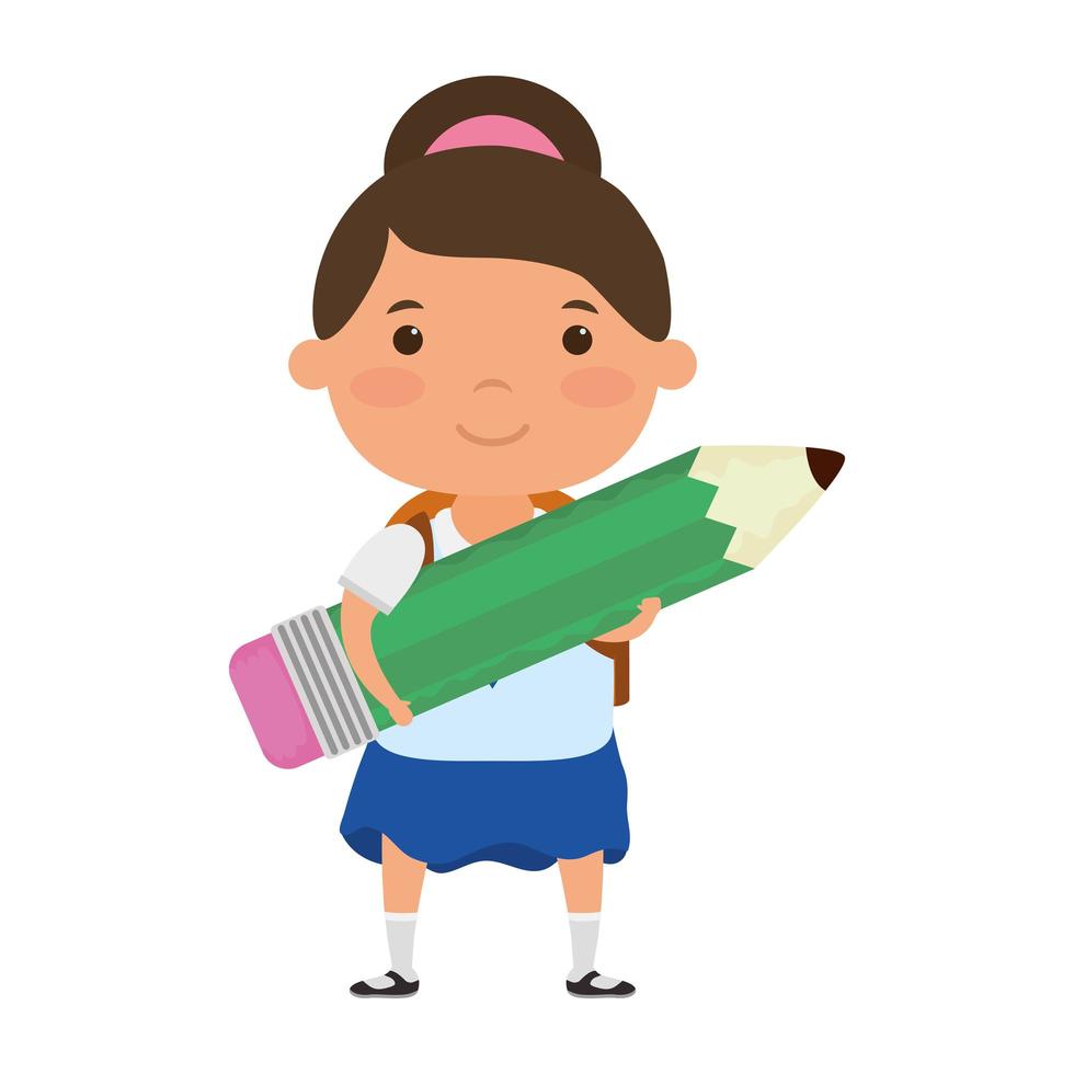 linda niña estudiante con personaje de lápiz vector