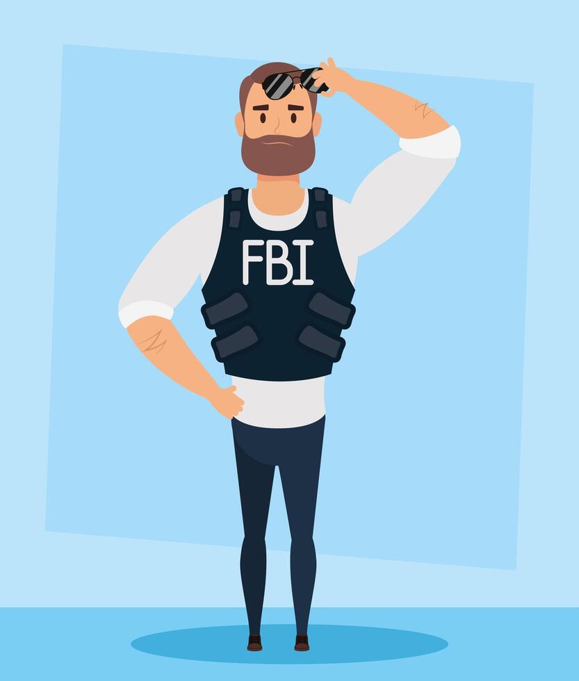 young man with beard FBI agent vector illustration design