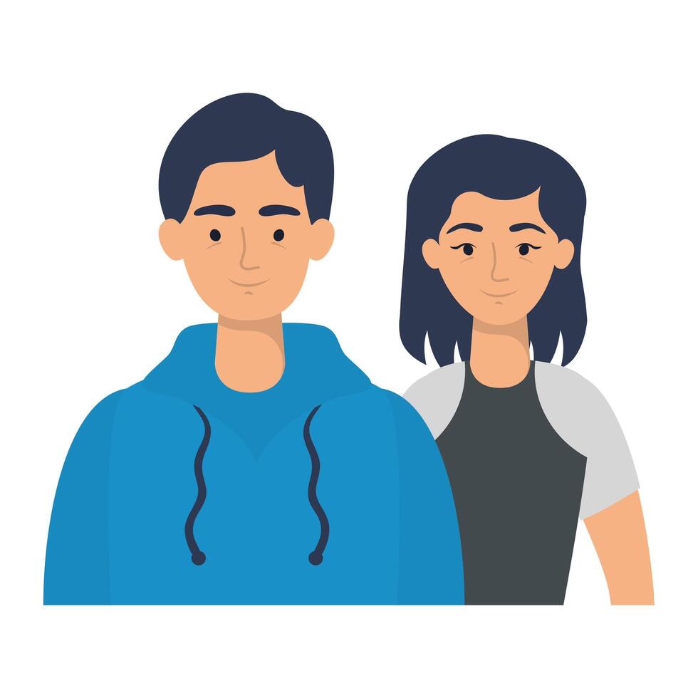 young lovers couple avatars characters vector