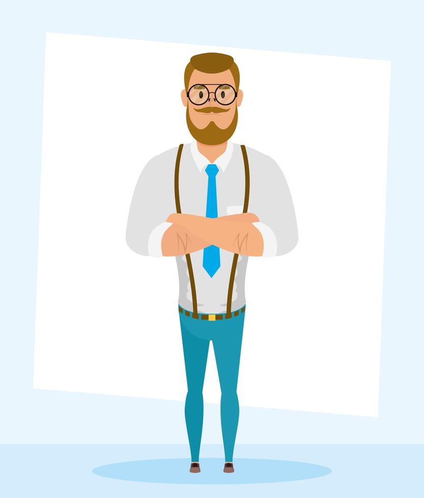 elegant young man with beard avatar character vector