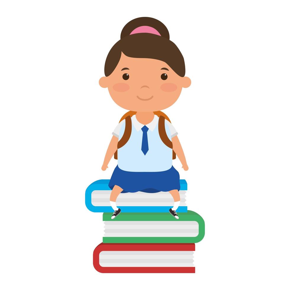 cute little student girl seated on books vector