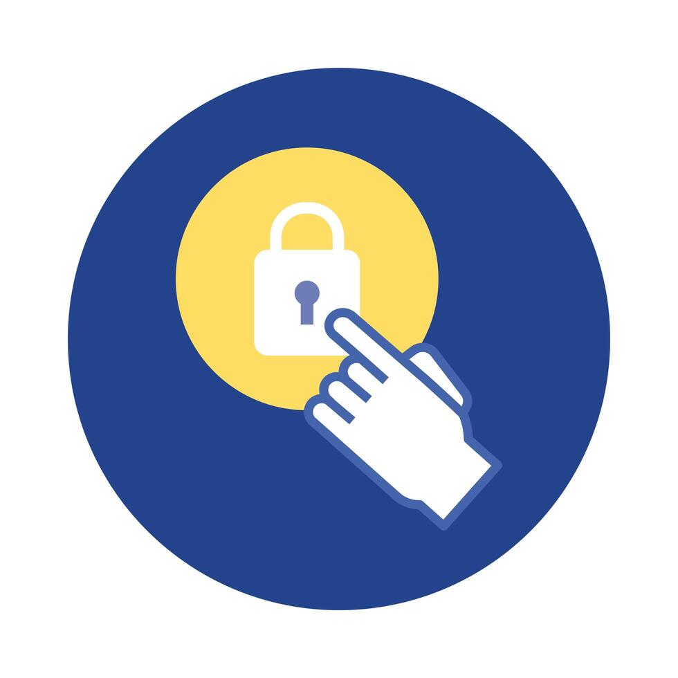 padlock with hand mouse cursor block and flat style vector