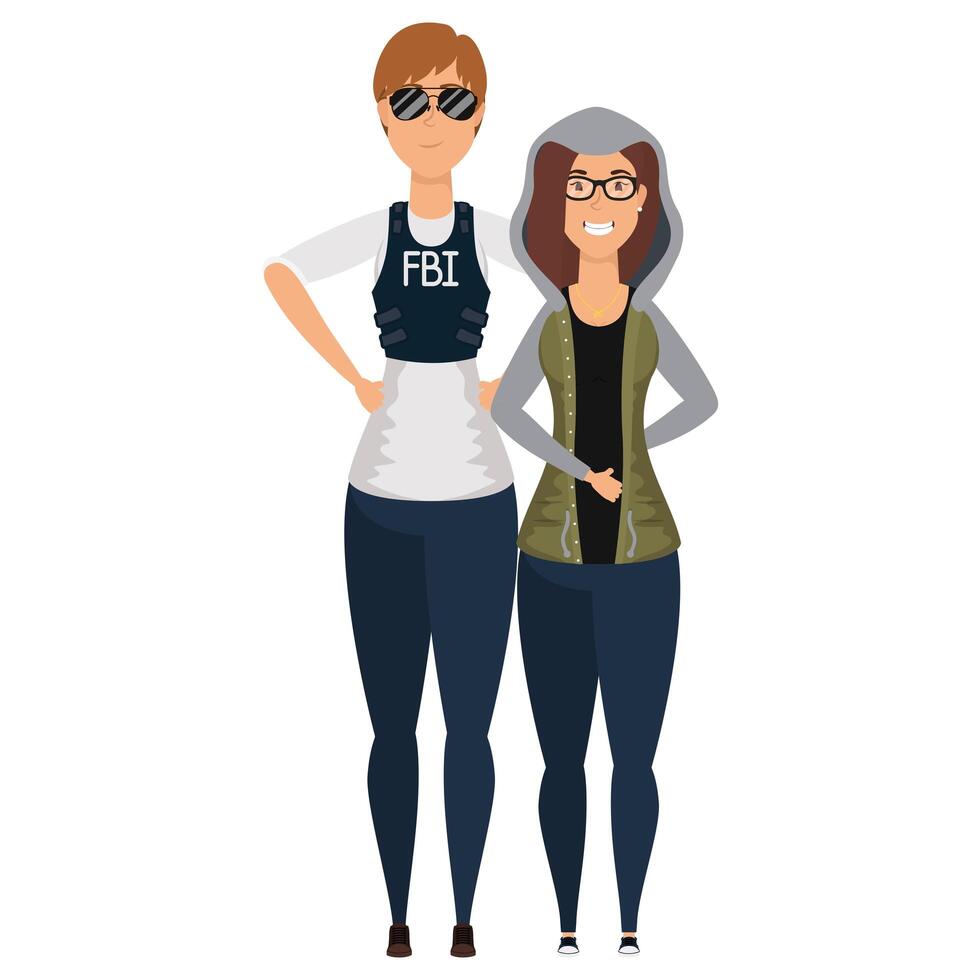 young women FBI agent and girl characters vector illustration design