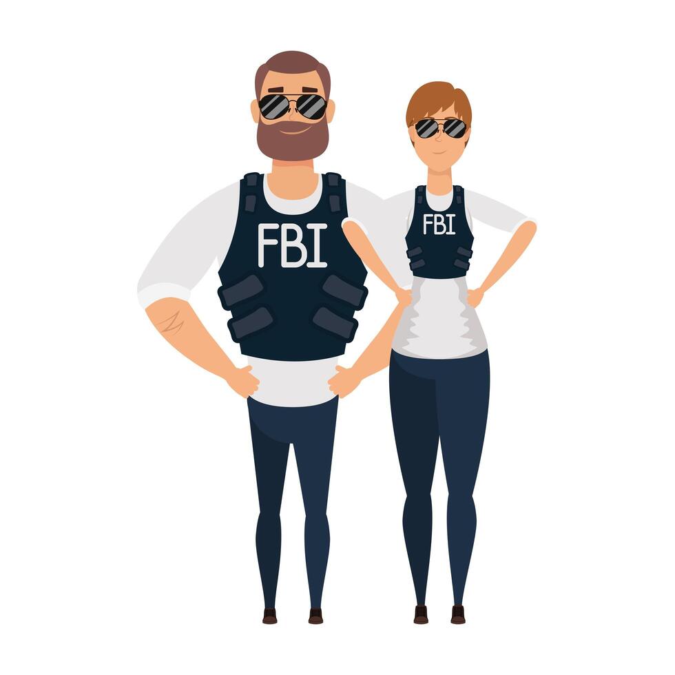 young couple FBI agents characters vector