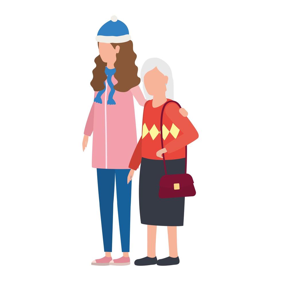 linda abuela con hija en sombrero de navidad vector