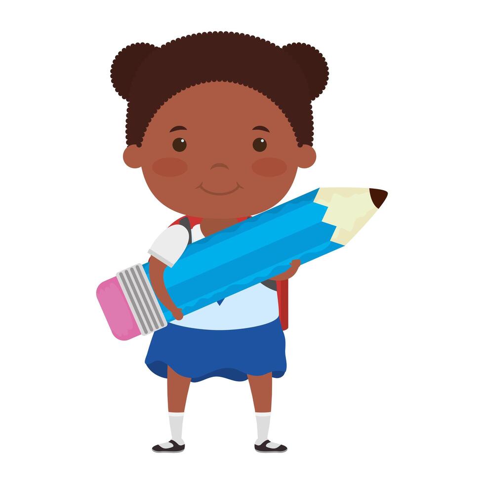 cute little student African girl with pencil character vector