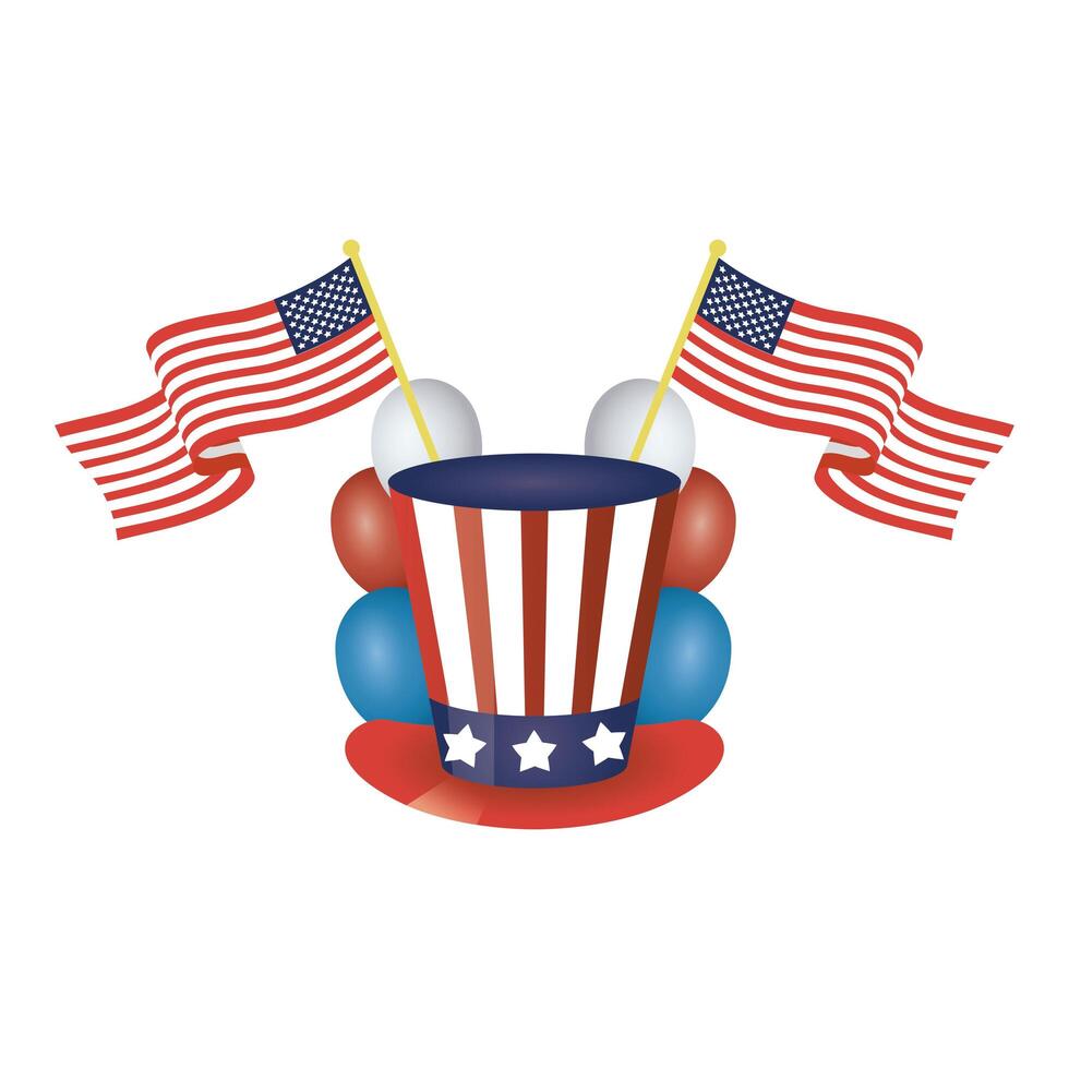 President Day Hat With USA Flags and Helium Balloons Illustration Design vector