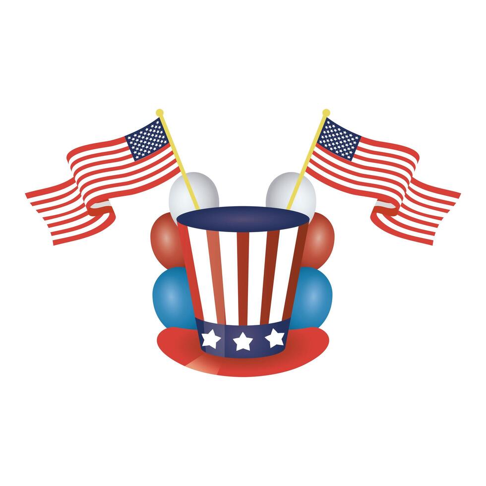 President Day Hat With USA Flags and Helium Balloons Vector Illustration Design