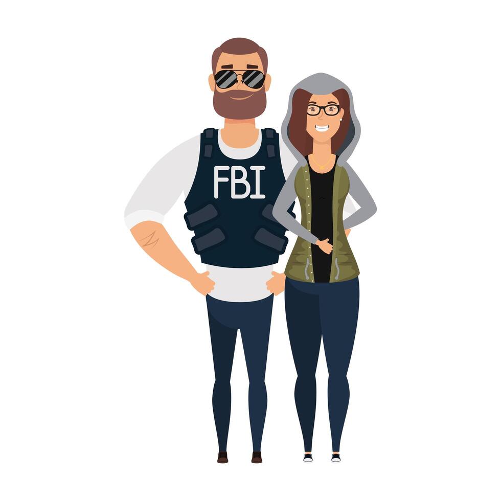 joven agente del fbi con personajes de mujer vector