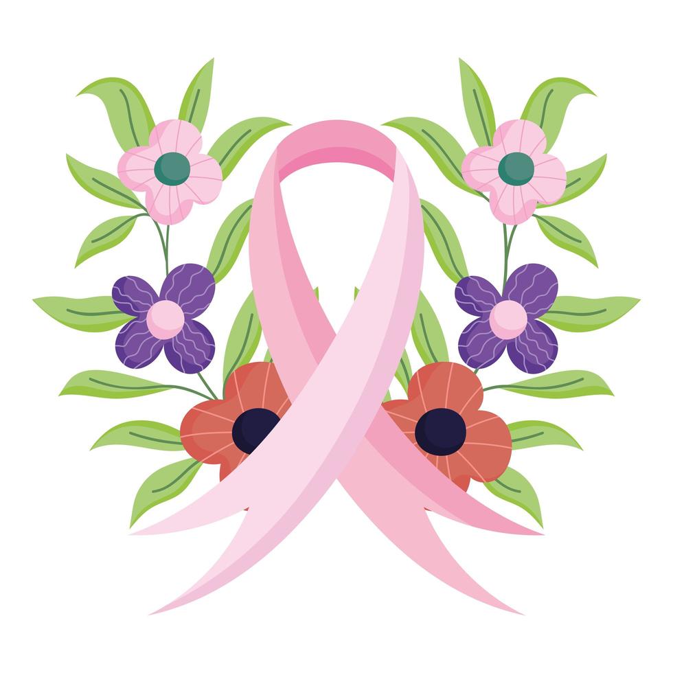 breast cancer awareness month pink ribbon flowers, vector design