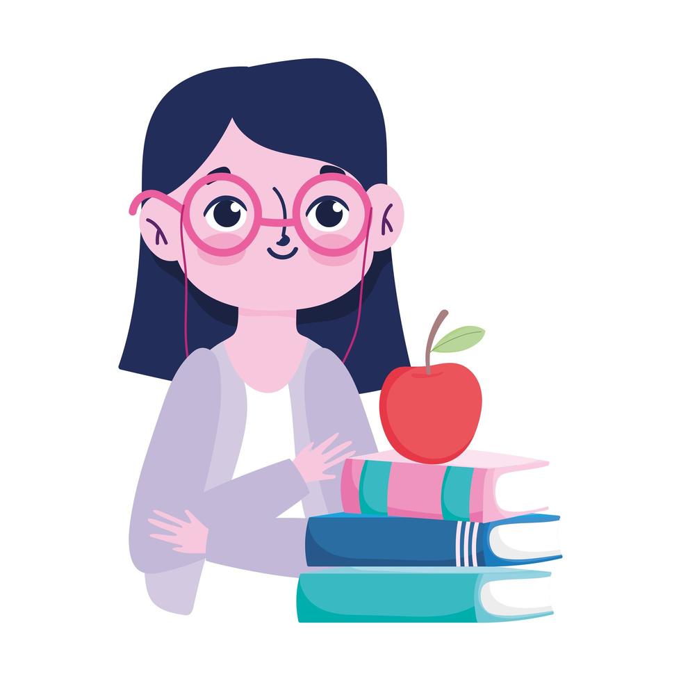 happy teachers day, cute teacher apple on books cartoon vector